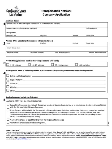 TRANSPORTATION NETWORK COMPANY APPLICATION.